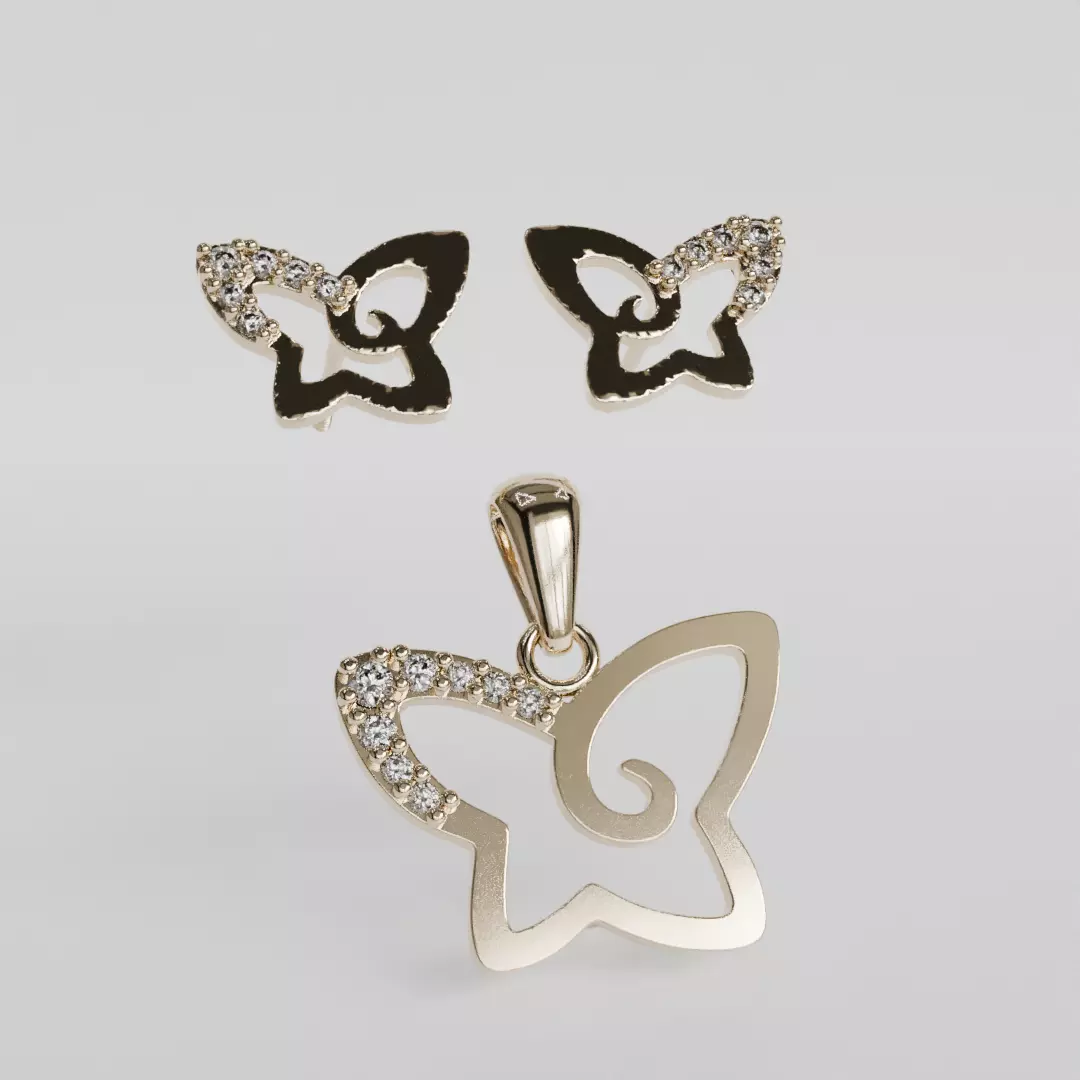 butterfly earrings and pendant 3D print model