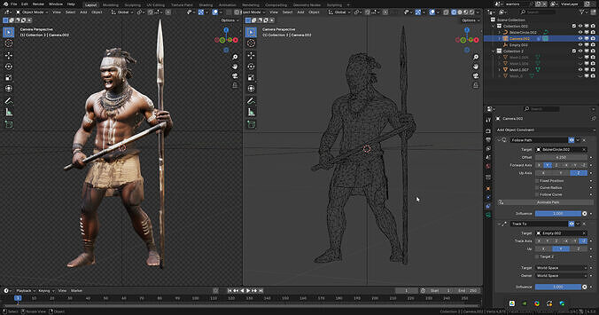 Tribal African Warrior with Spear Free low-poly 3D model