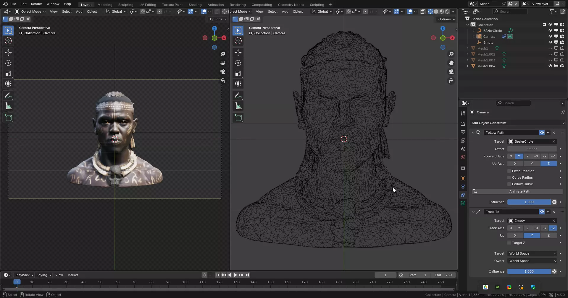 Tribal African Warrior Bust 04 Free 3D model
