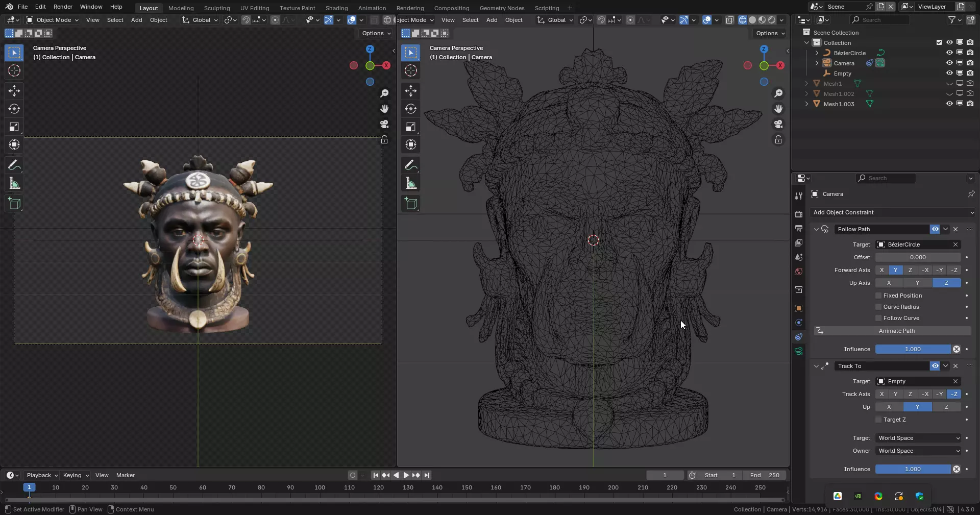 Tribal African Warrior Bust 03 Free 3D model
