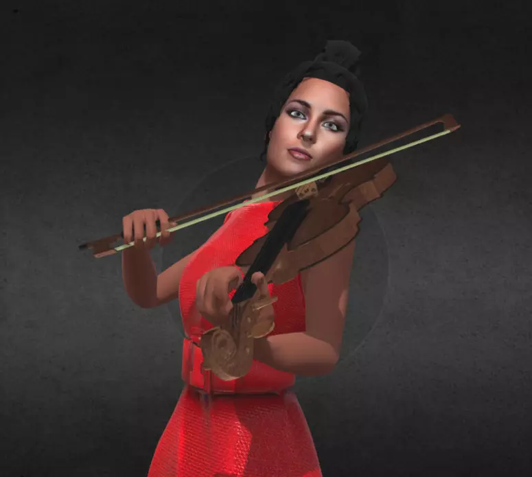 Female Violin Player Violinist 3D model_0