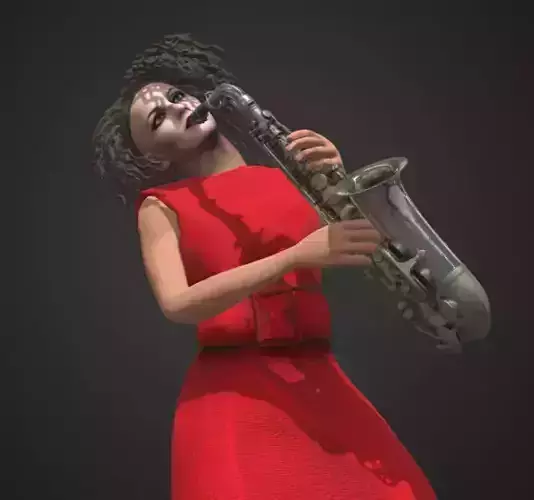 Sax female player with saxophone