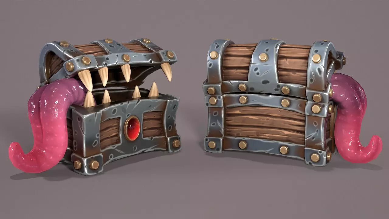 Stylish treasure chest Low-poly 3D model_0