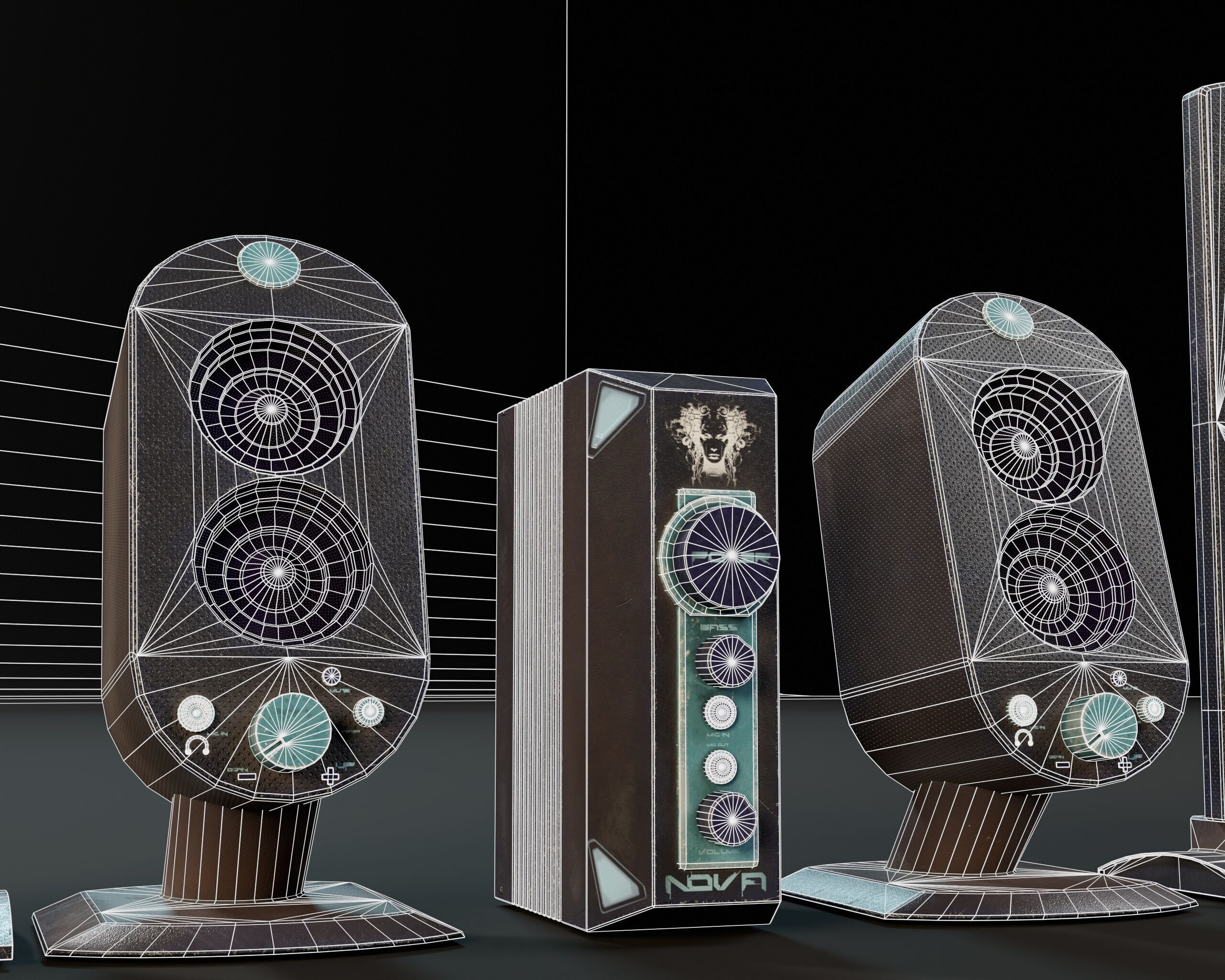 Sci-Fi Nova Speaker Set  Low-poly 3D model_7