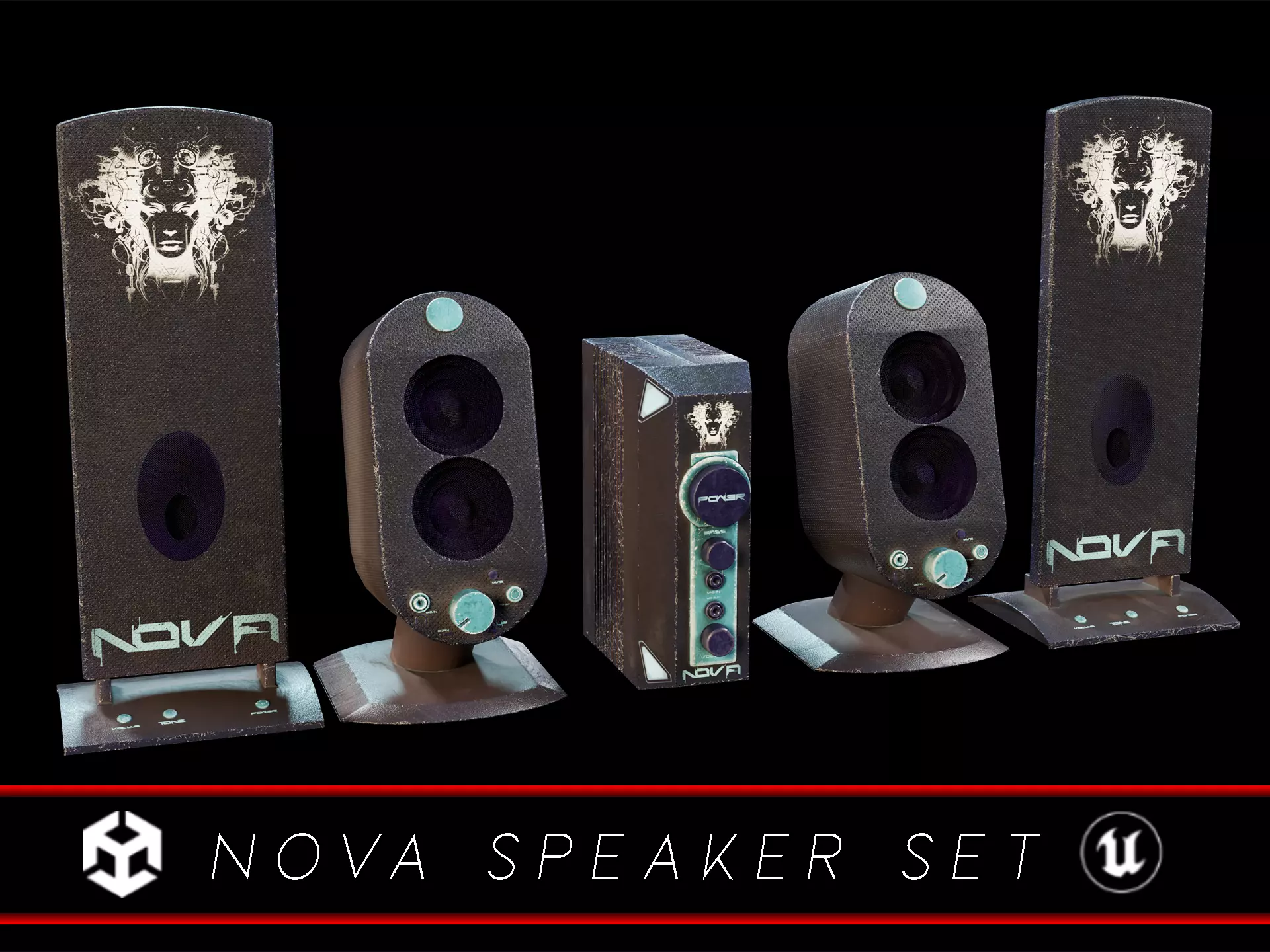 Sci-Fi Nova Speaker Set  Low-poly 3D model_0