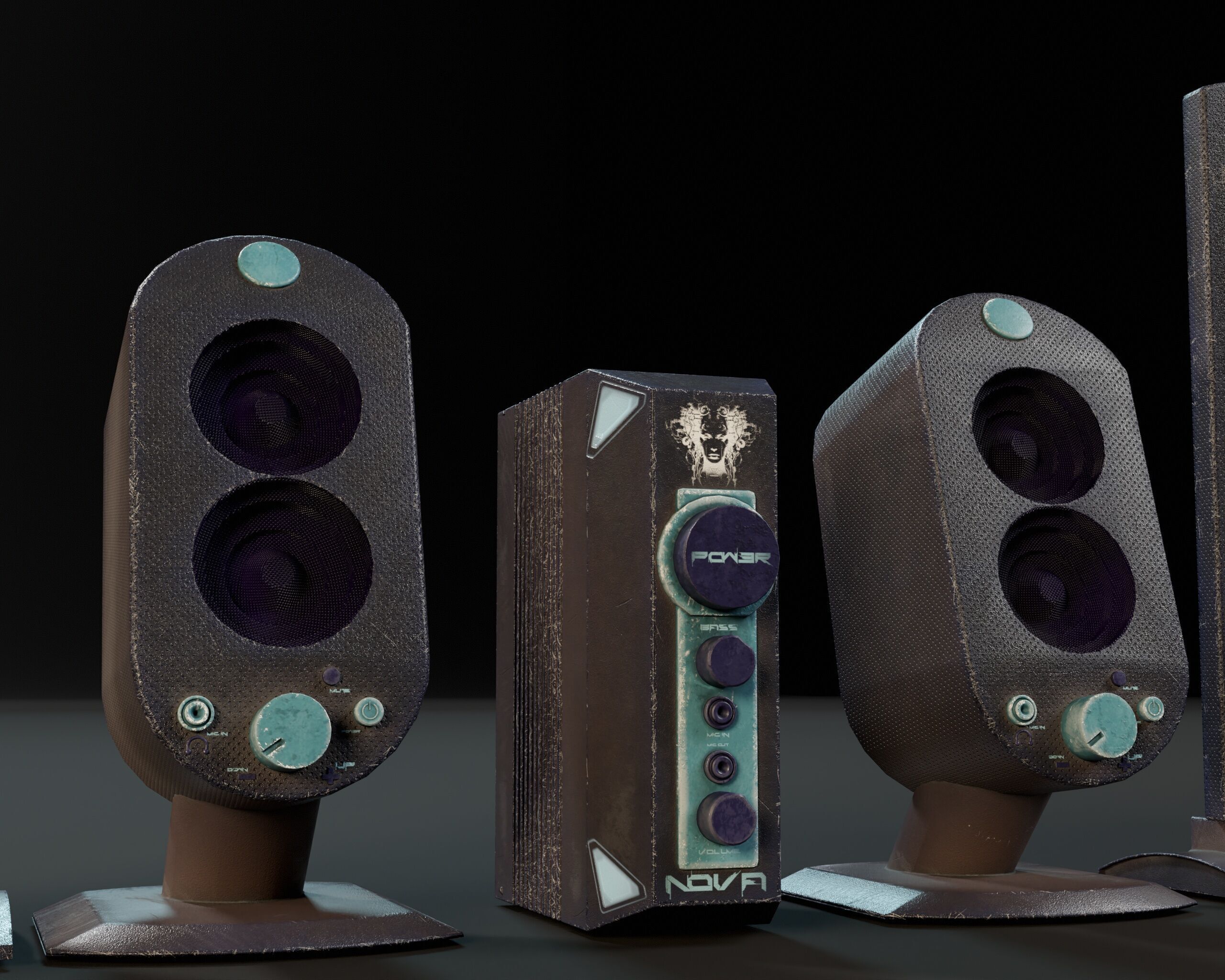 Sci-Fi Nova Speaker Set  Low-poly 3D model_6