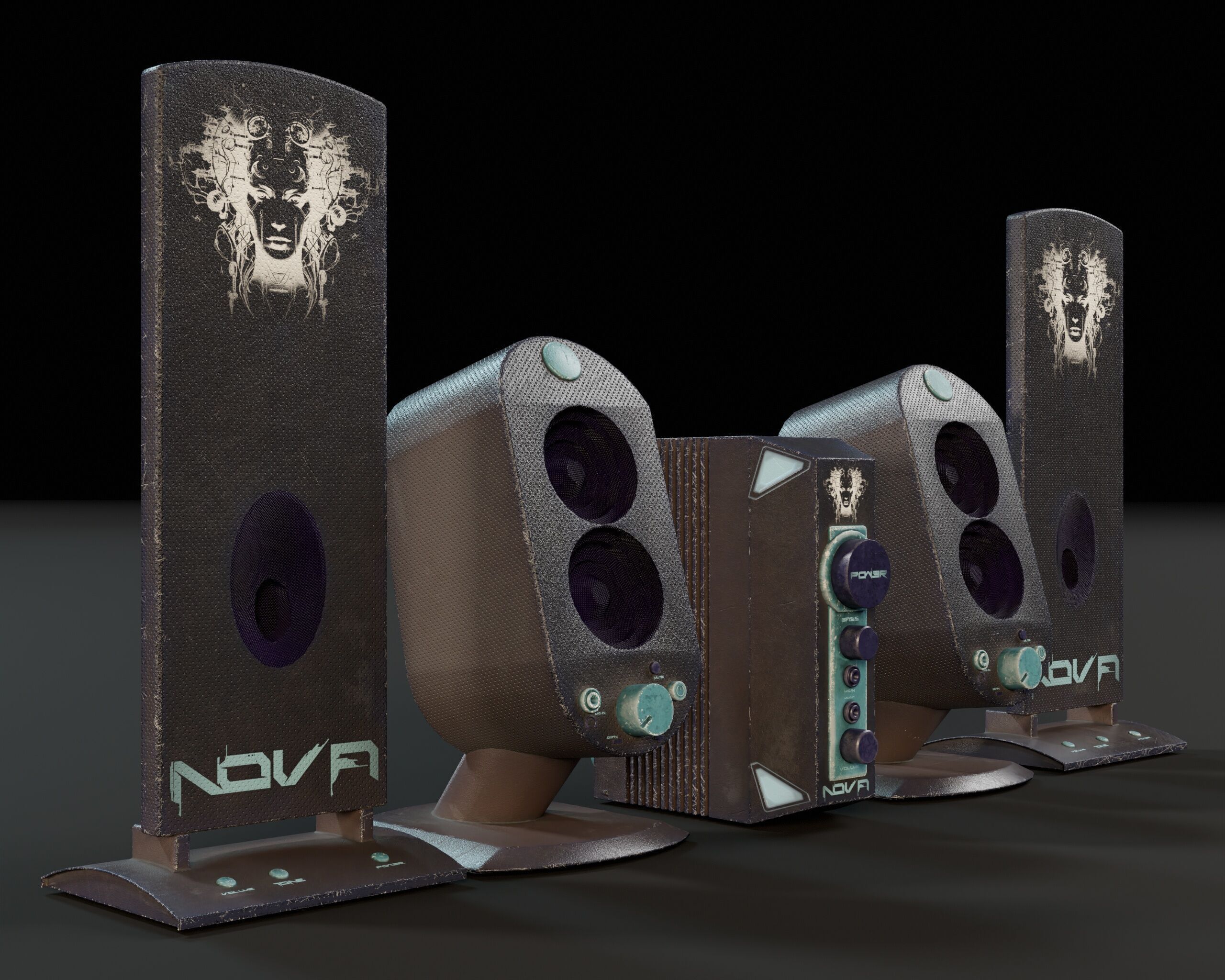 Sci-Fi Nova Speaker Set  Low-poly 3D model_10