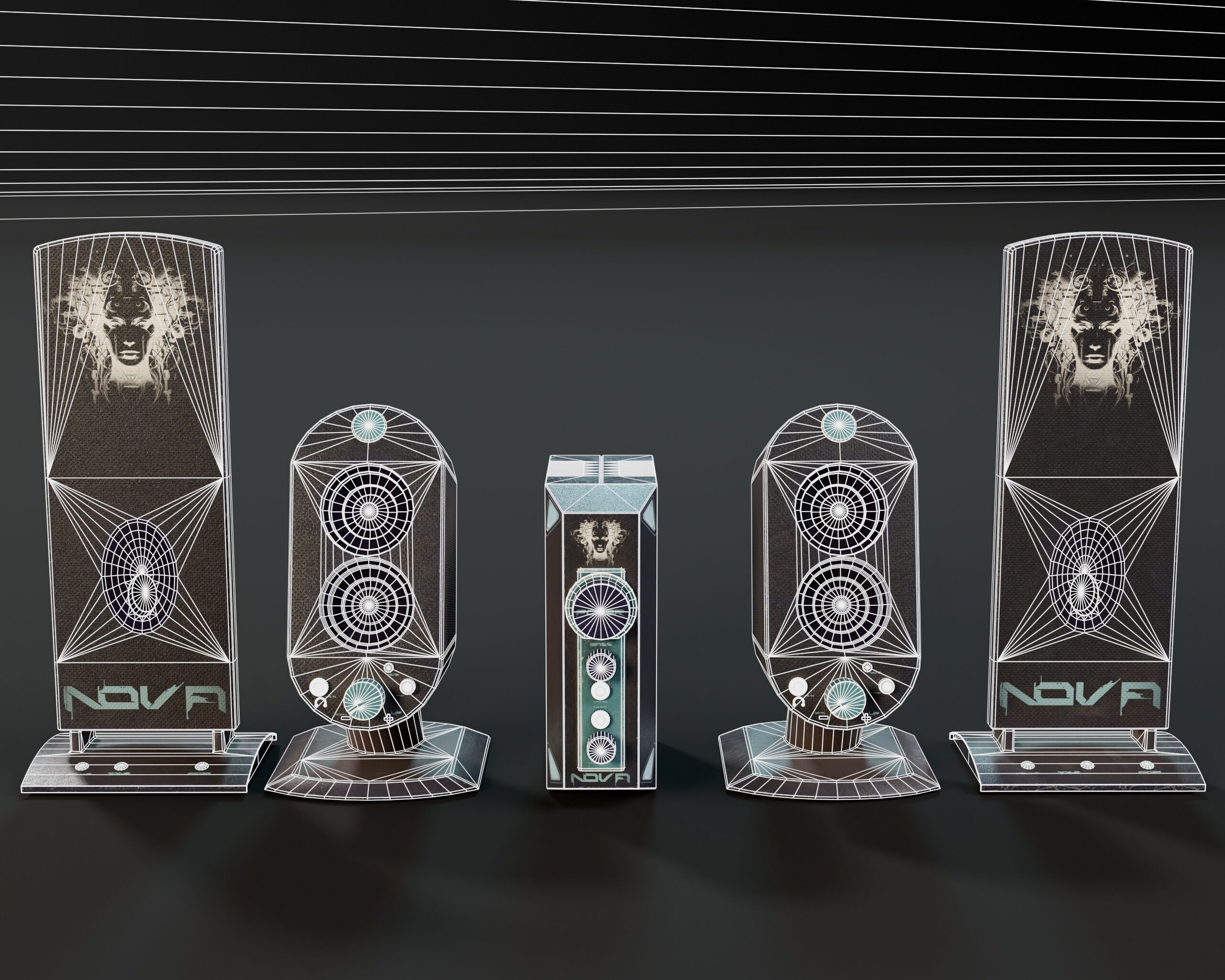 Sci-Fi Nova Speaker Set  Low-poly 3D model_5