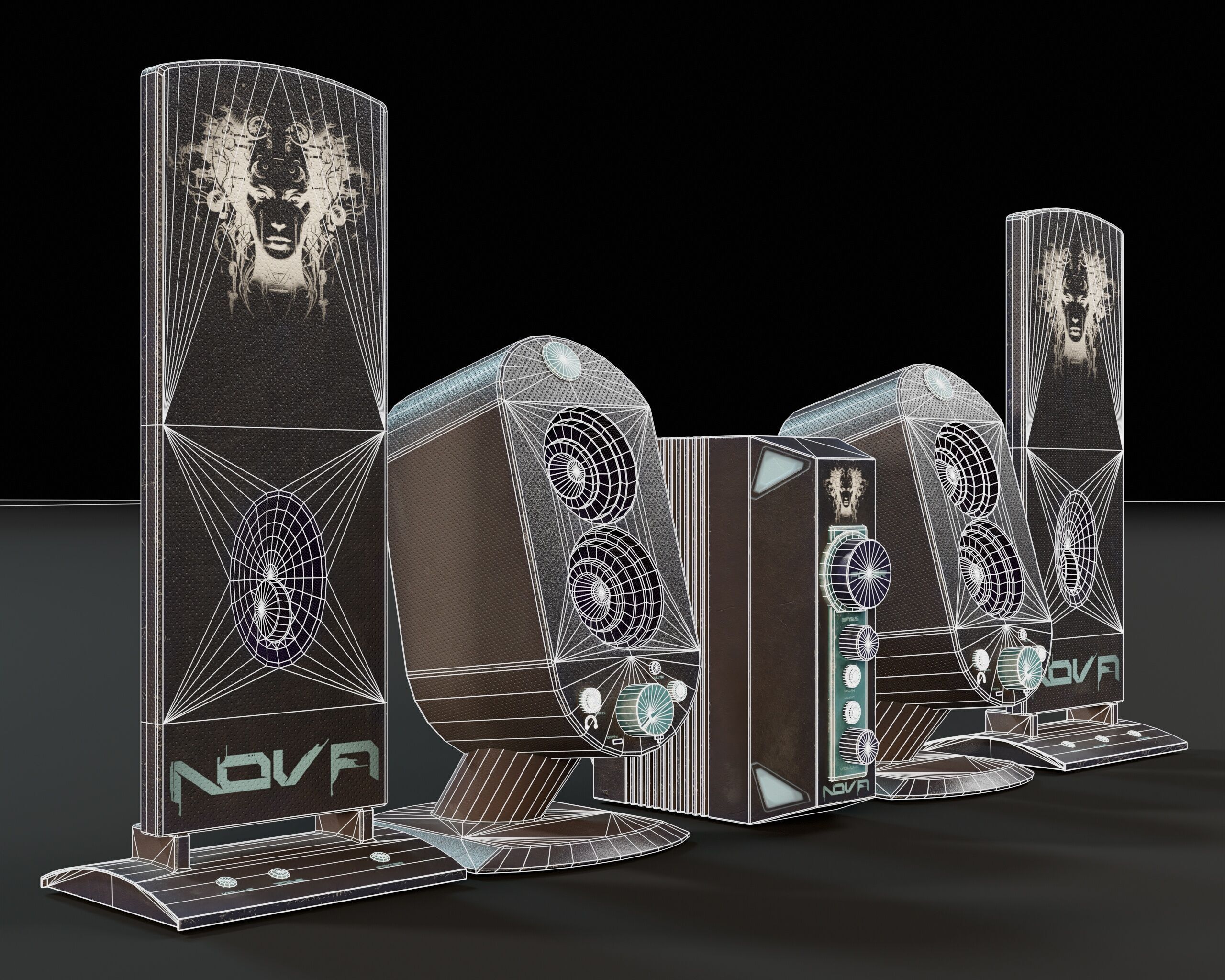 Sci-Fi Nova Speaker Set  Low-poly 3D model_11