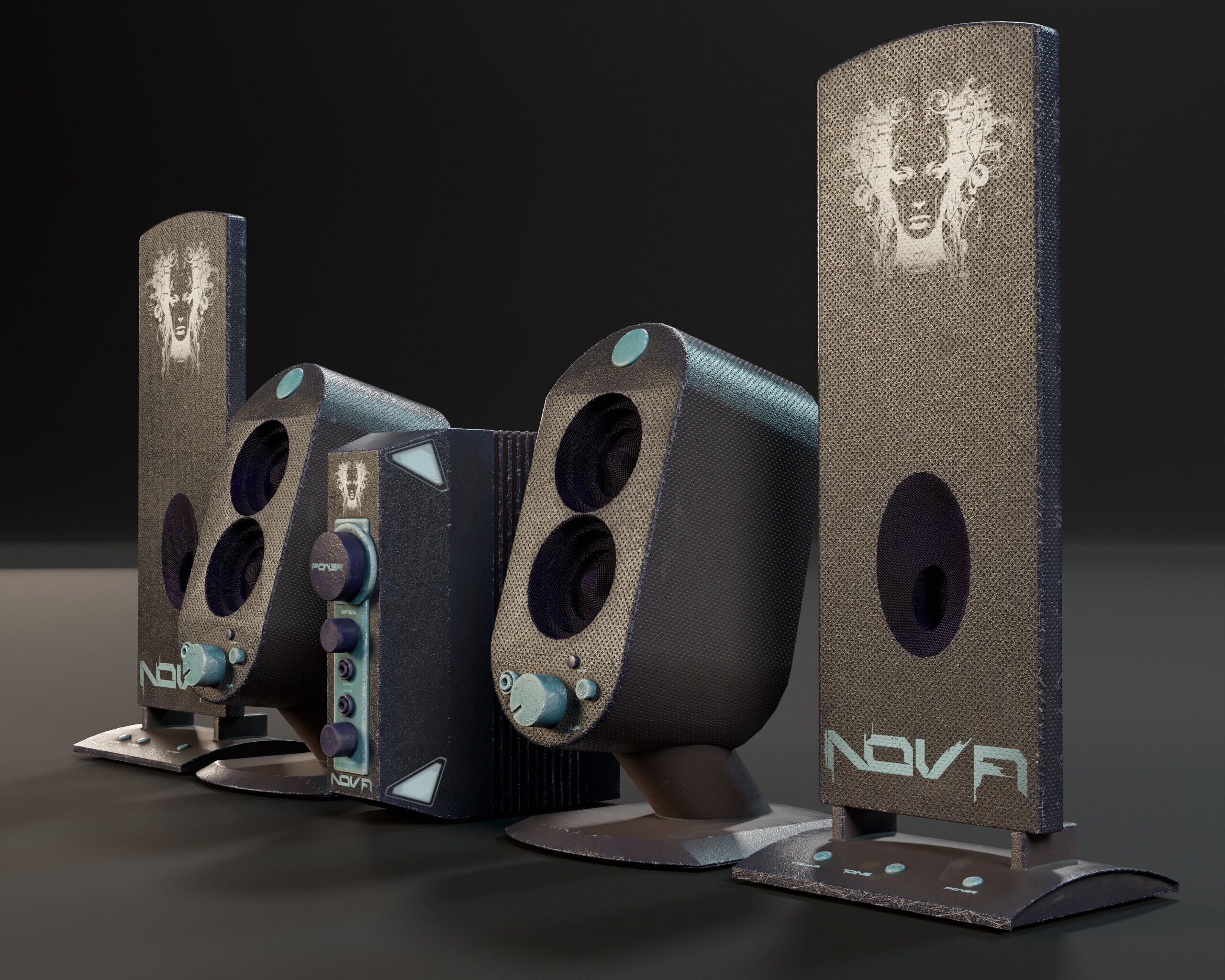 Sci-Fi Nova Speaker Set  Low-poly 3D model_8