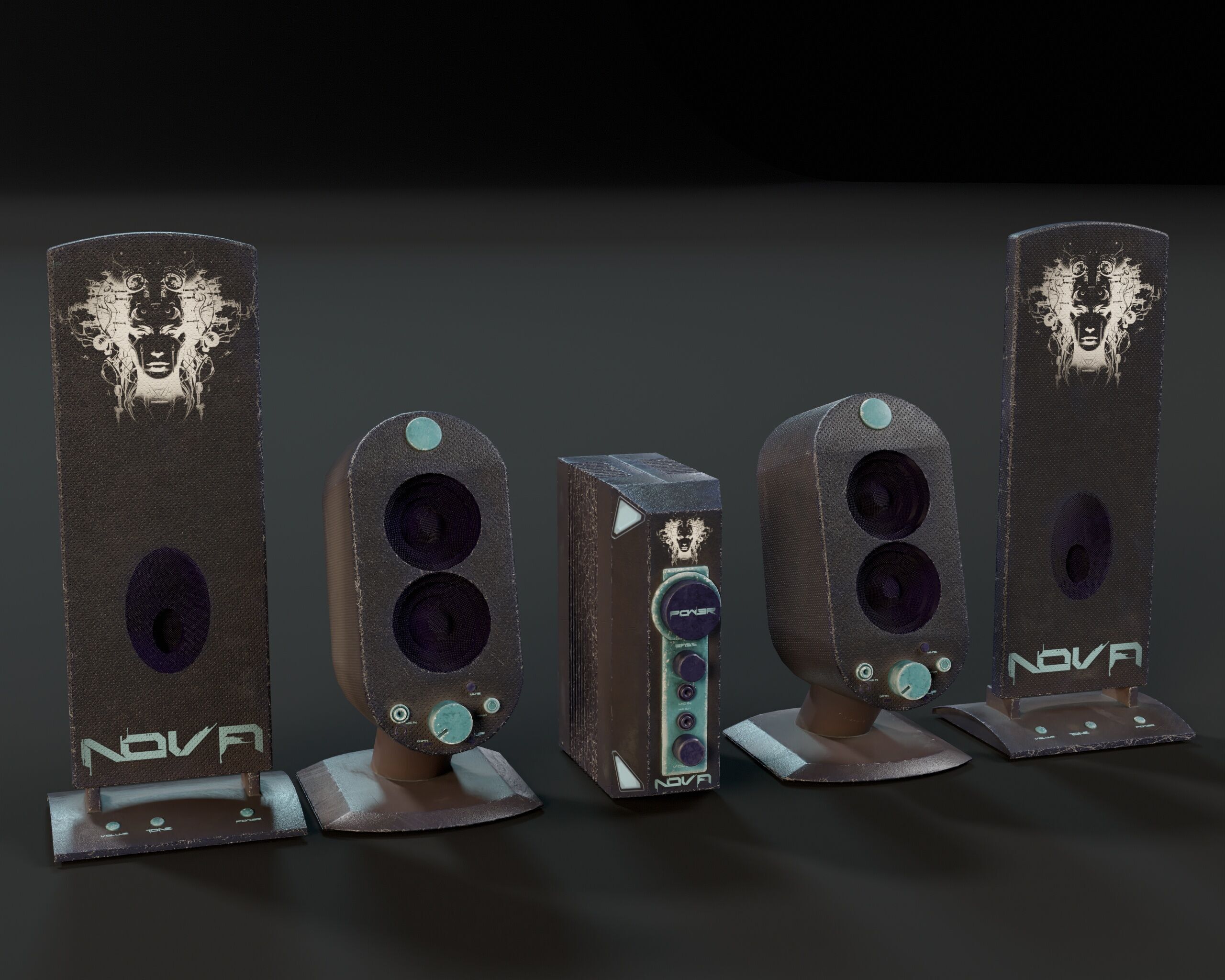 Sci-Fi Nova Speaker Set  Low-poly 3D model_2
