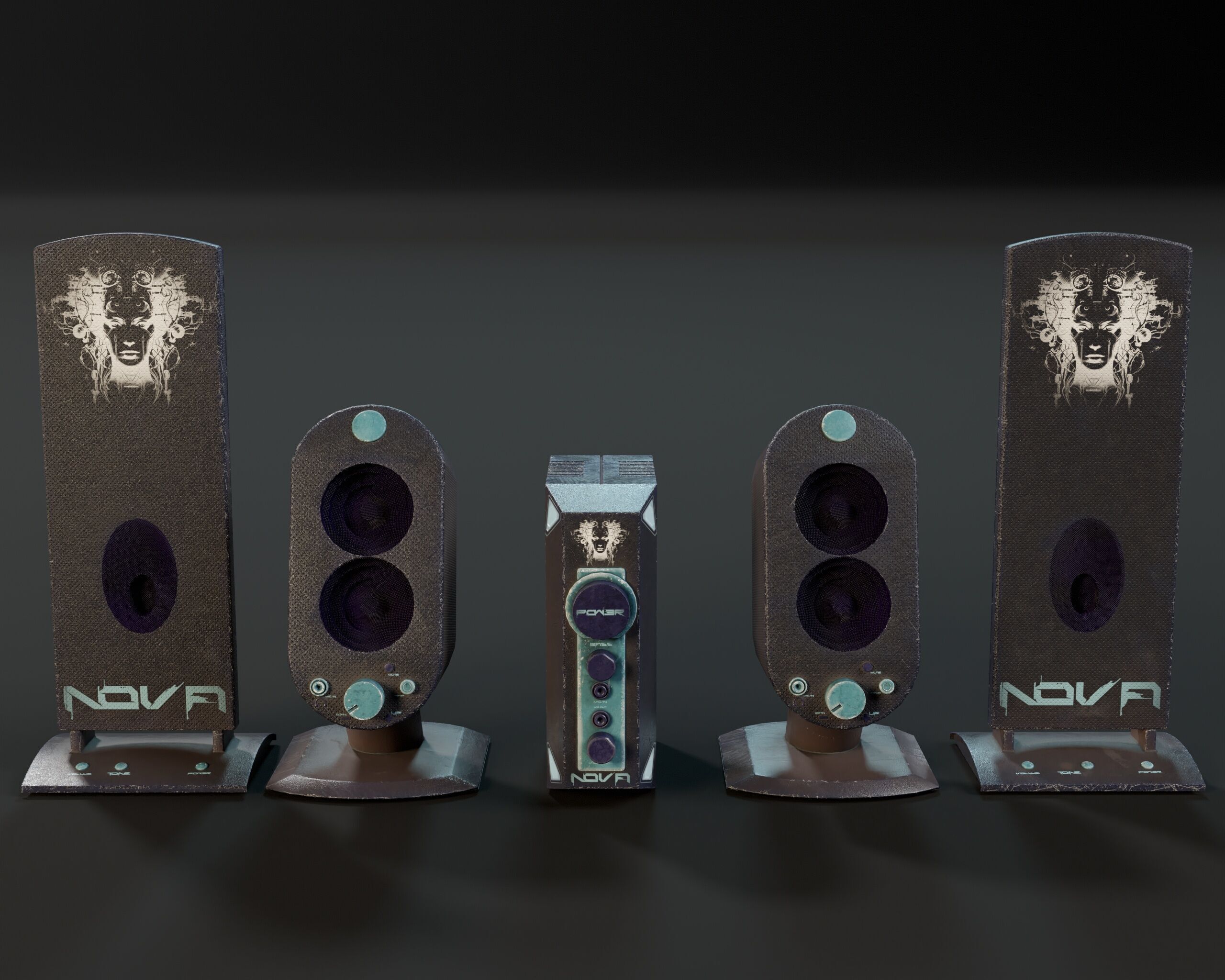 Sci-Fi Nova Speaker Set  Low-poly 3D model_4