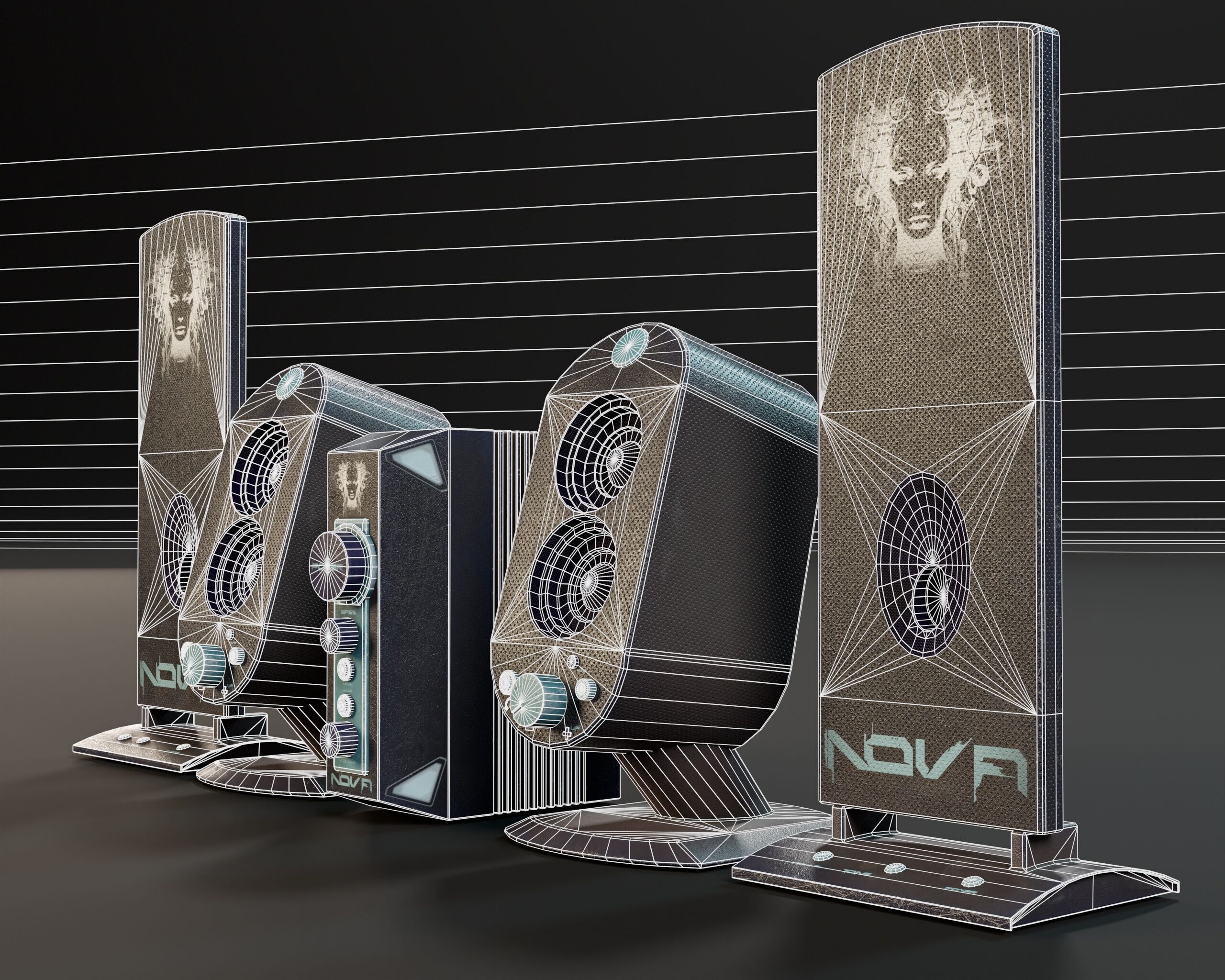 Sci-Fi Nova Speaker Set  Low-poly 3D model_9