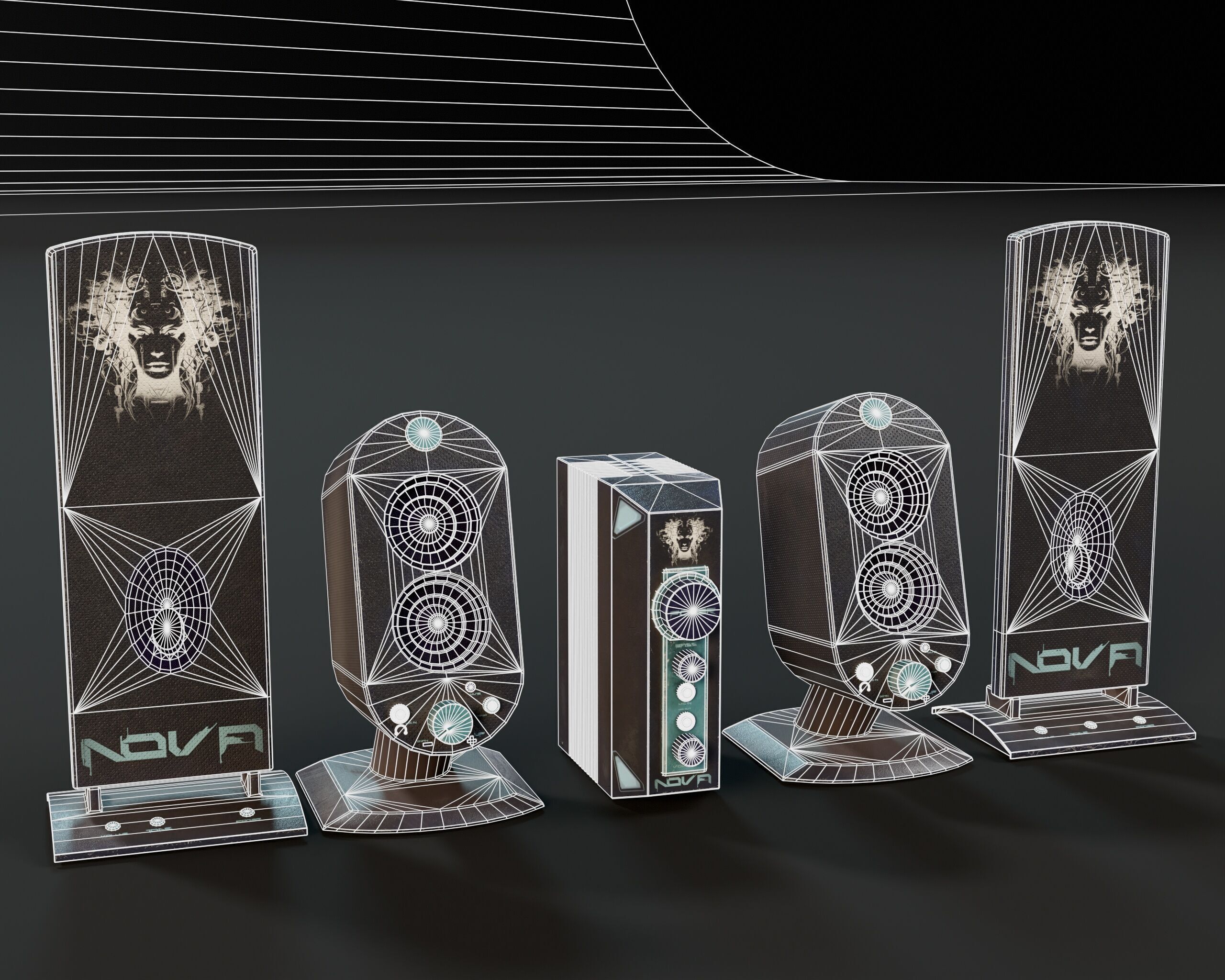 Sci-Fi Nova Speaker Set  Low-poly 3D model_3