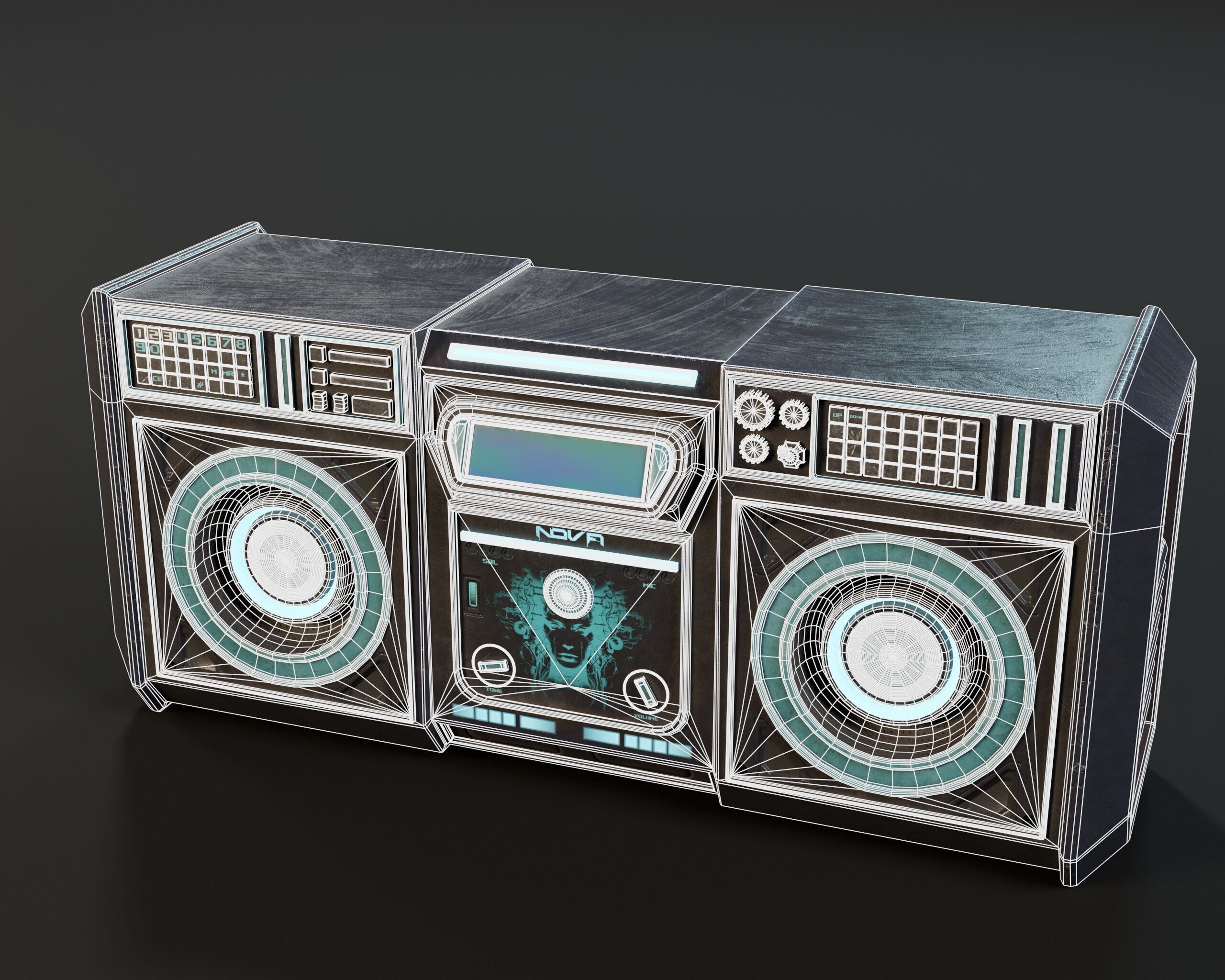 Sci-Fi Nova Boom Box Speaker Low-poly 3D model_9