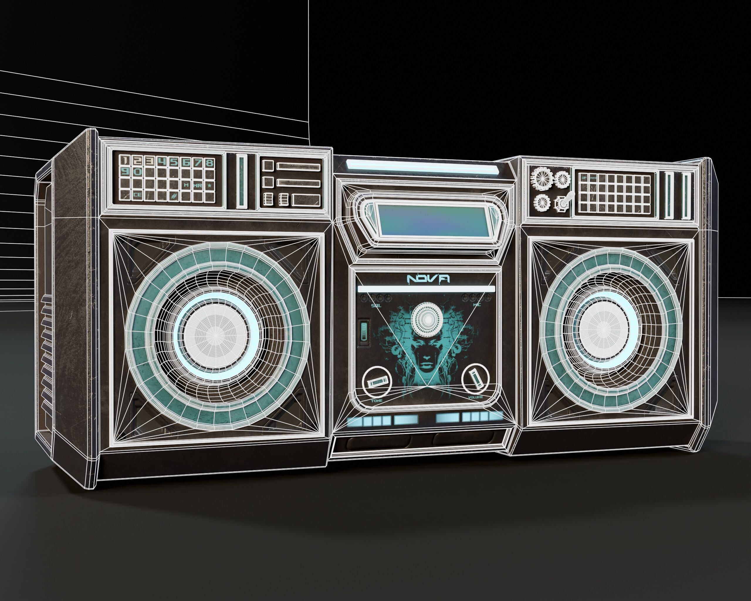Sci-Fi Nova Boom Box Speaker Low-poly 3D model_5