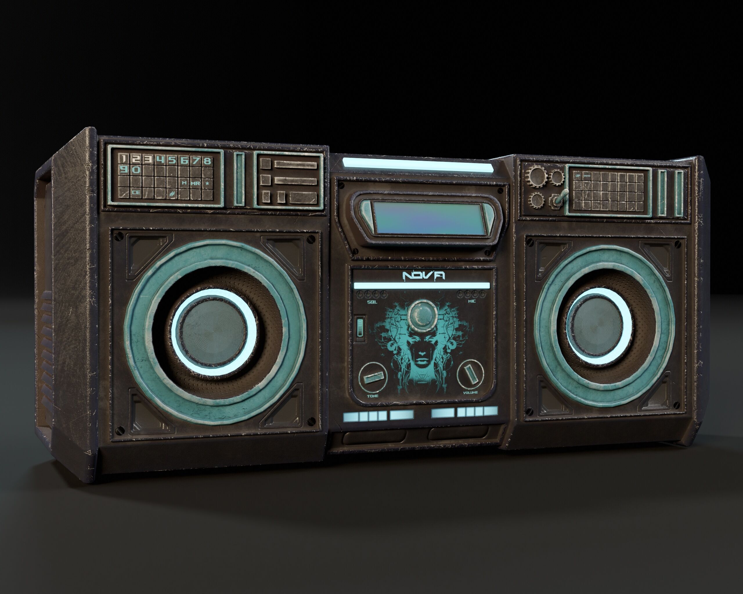 Sci-Fi Nova Boom Box Speaker Low-poly 3D model_4