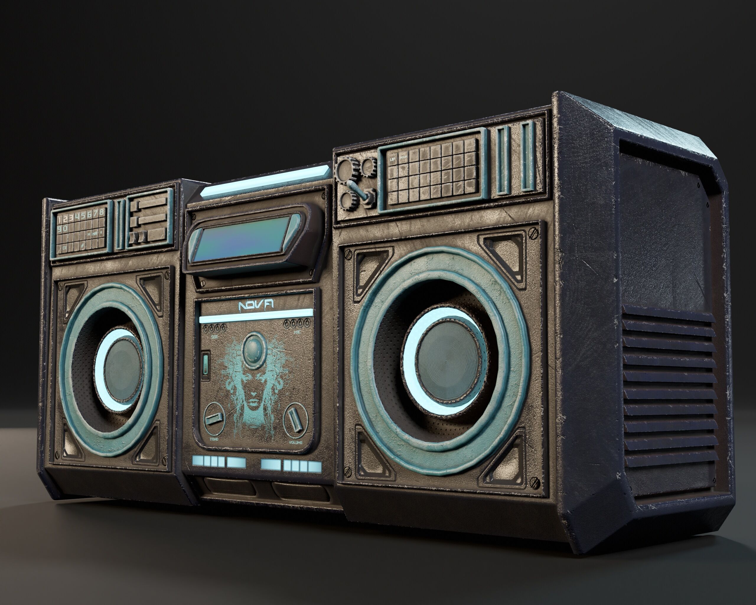 Sci-Fi Nova Boom Box Speaker Low-poly 3D model_10