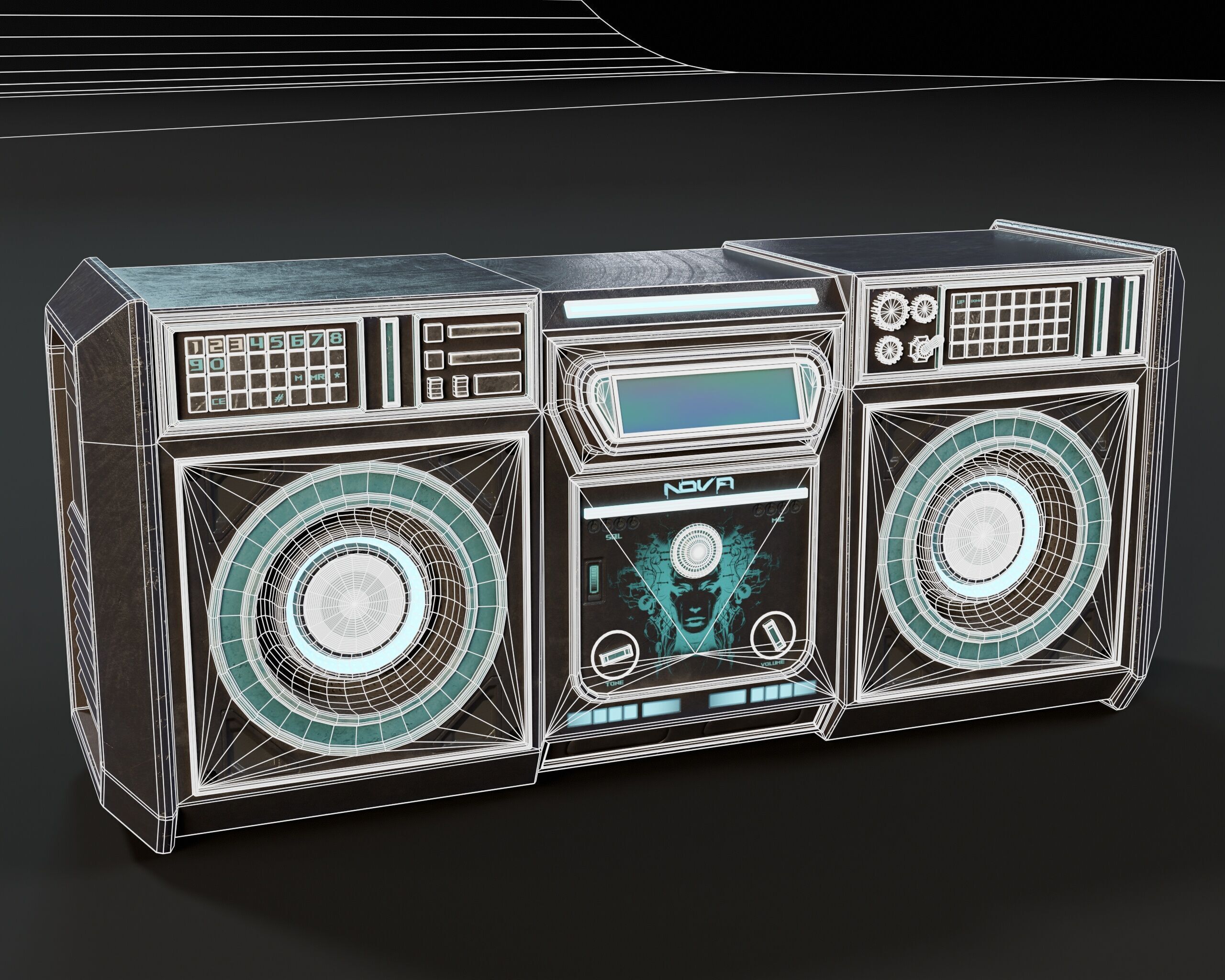 Sci-Fi Nova Boom Box Speaker Low-poly 3D model_3