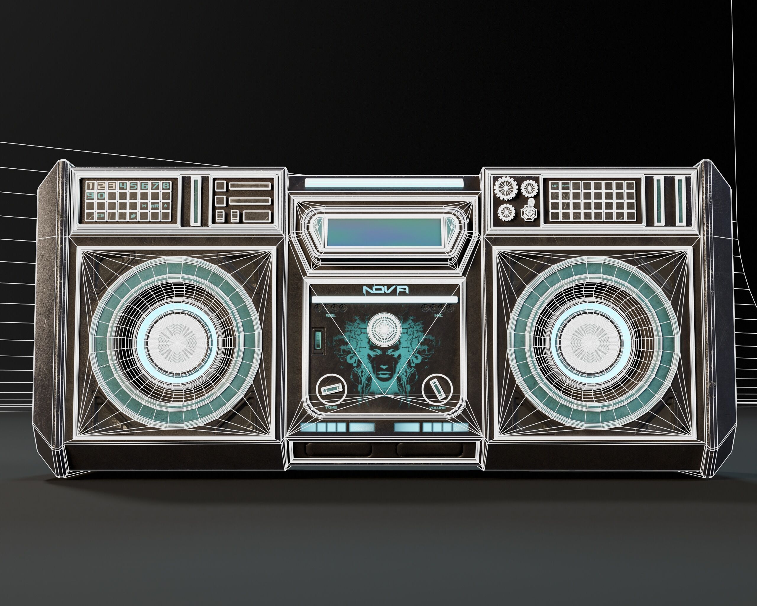Sci-Fi Nova Boom Box Speaker Low-poly 3D model_7
