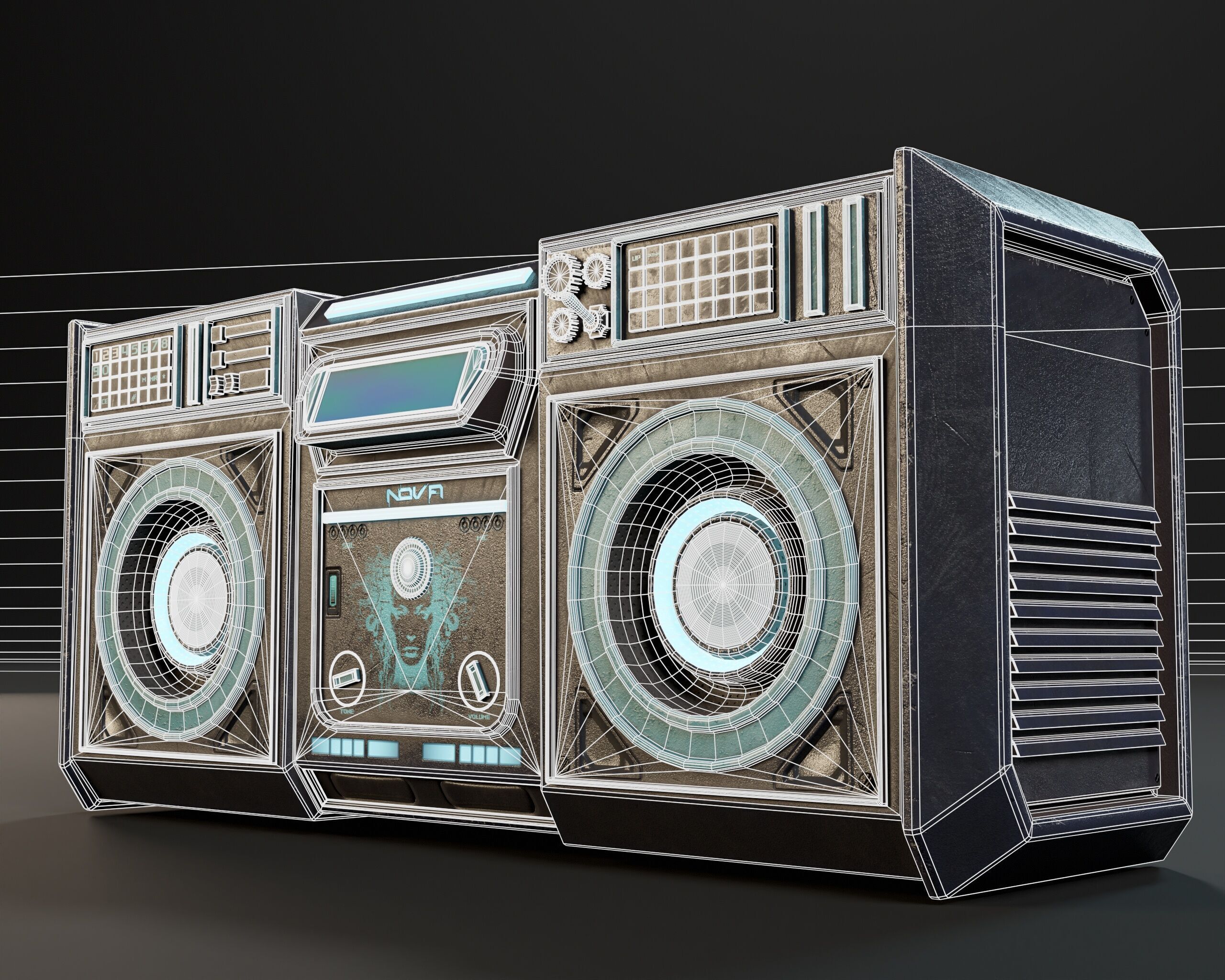 Sci-Fi Nova Boom Box Speaker Low-poly 3D model_11