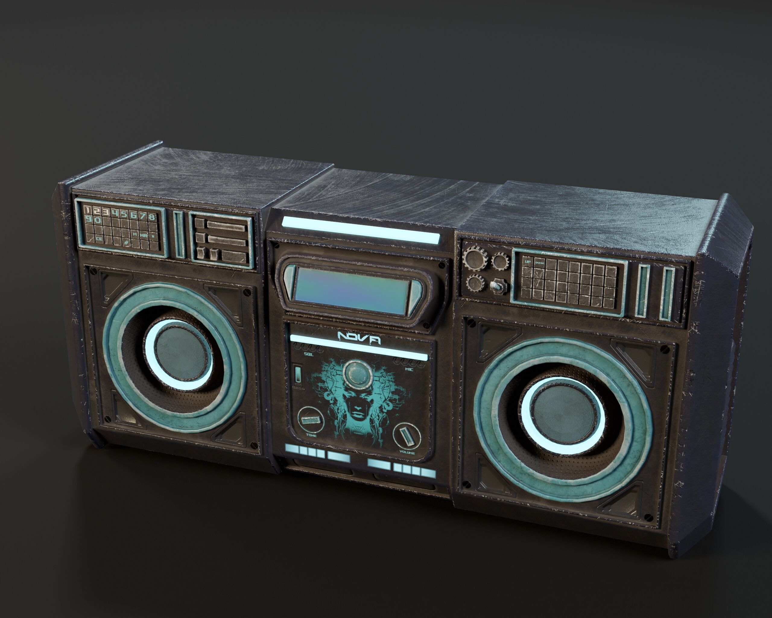 Sci-Fi Nova Boom Box Speaker Low-poly 3D model_8