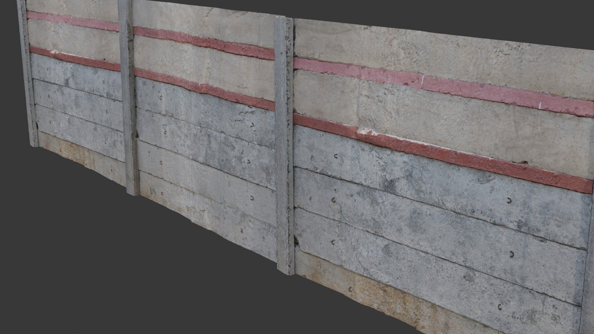 Concrete Fence with Red Stripes - 3D Scanned Model Low-poly 3D model_6