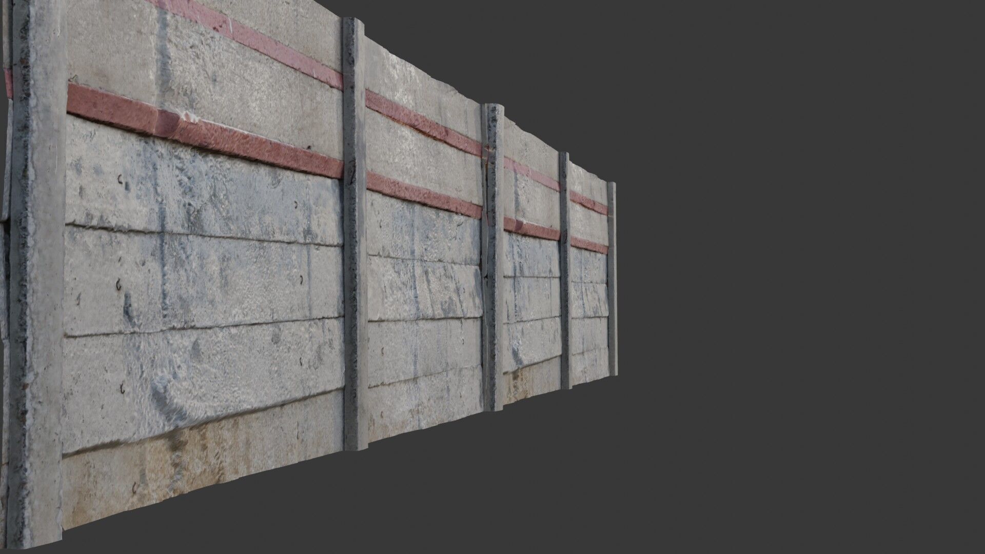 Concrete Fence with Red Stripes - 3D Scanned Model Low-poly 3D model_3