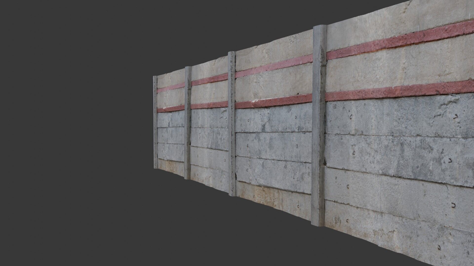 Concrete Fence with Red Stripes - 3D Scanned Model Low-poly 3D model_4
