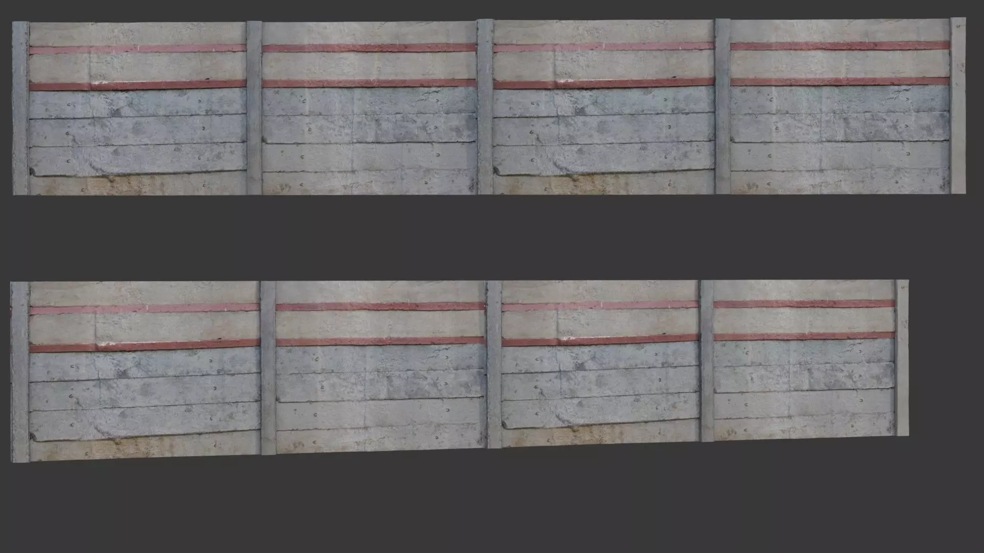 Concrete Fence with Red Stripes - 3D Scanned Model Low-poly 3D model_0