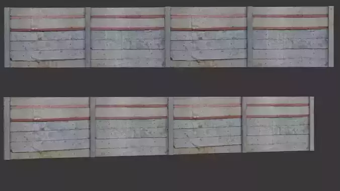 Concrete Fence with Red Stripes - 3D Scanned Model