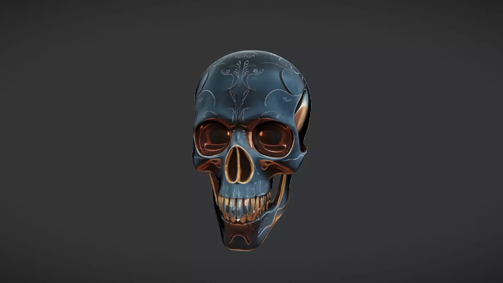 Decorative metallic skull 3D model_0