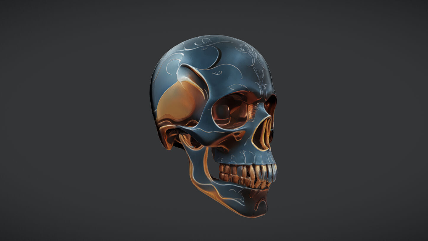 Decorative metallic skull 3D model_29