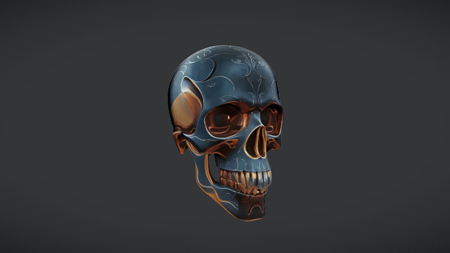 Decorative metallic skull 3D model_27