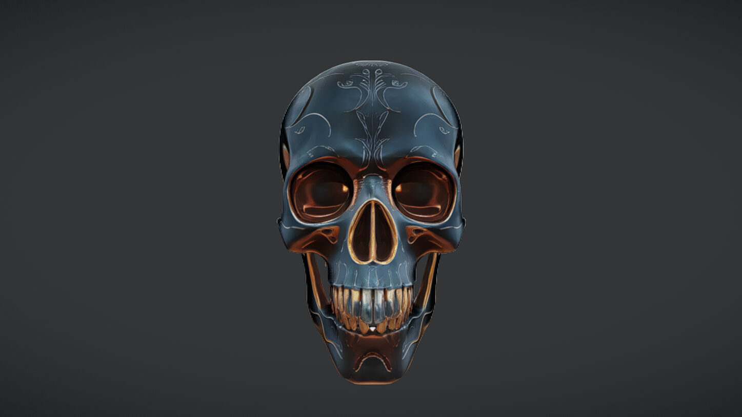 Decorative metallic skull 3D model_32