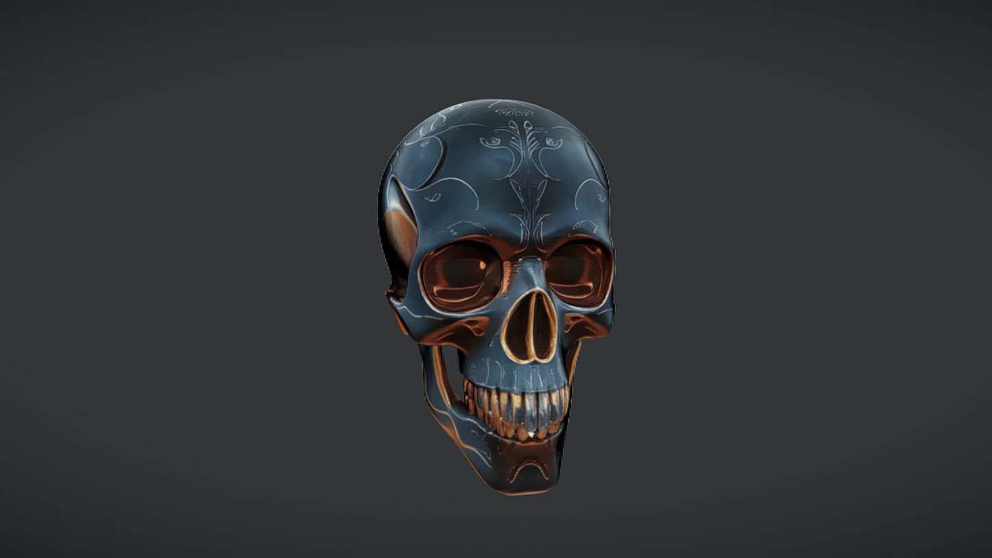 Decorative metallic skull 3D model_4