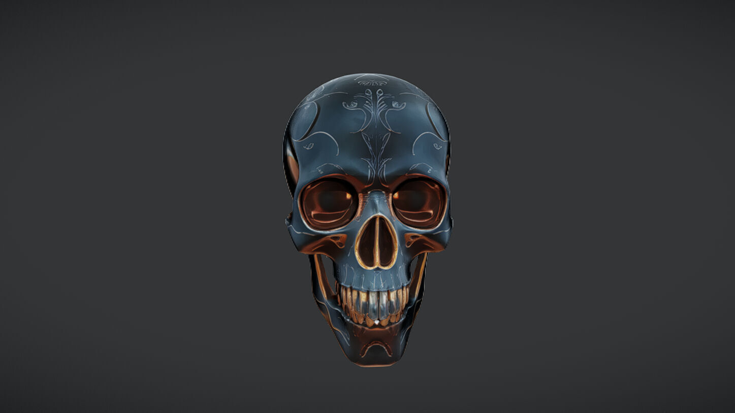 Decorative metallic skull 3D model_1