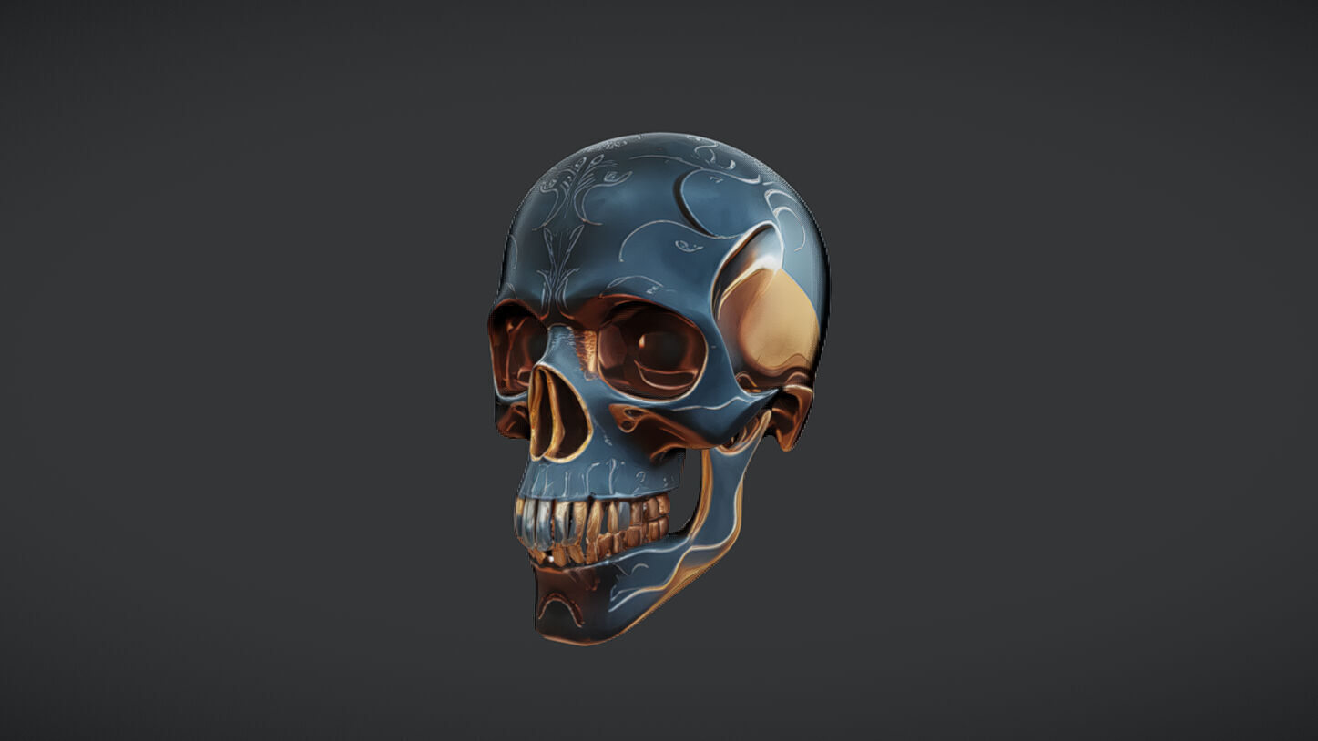 Decorative metallic skull 3D model_24