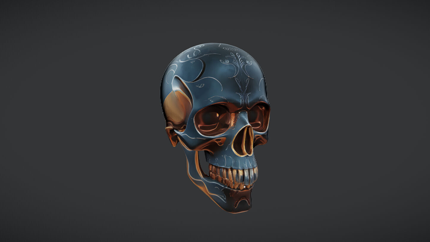 Decorative metallic skull 3D model_6