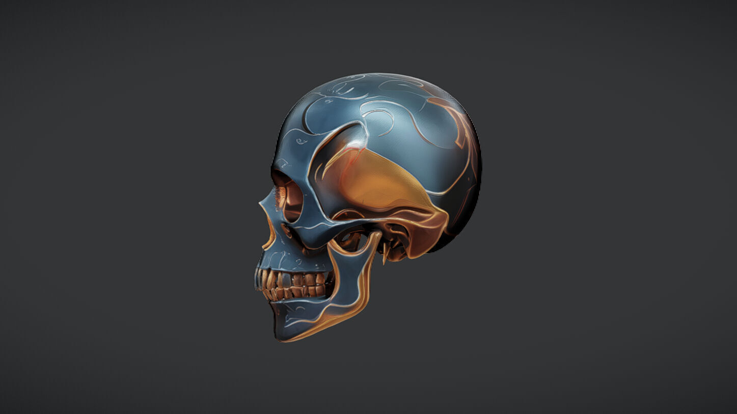 Decorative metallic skull 3D model_22