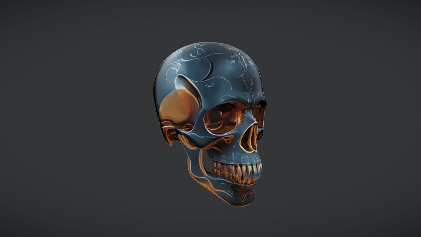 Decorative metallic skull 3D model_8