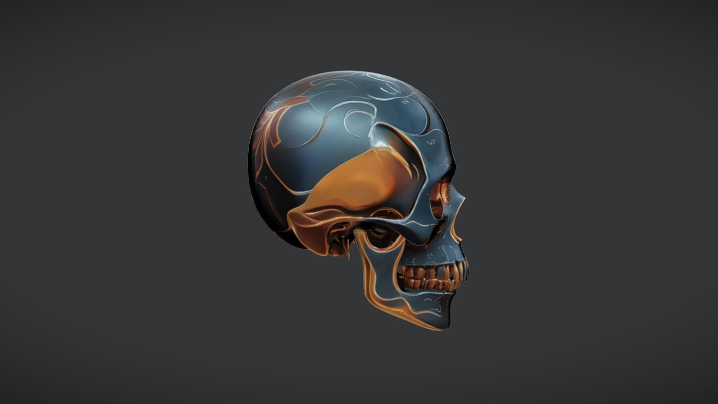 Decorative metallic skull 3D model_12