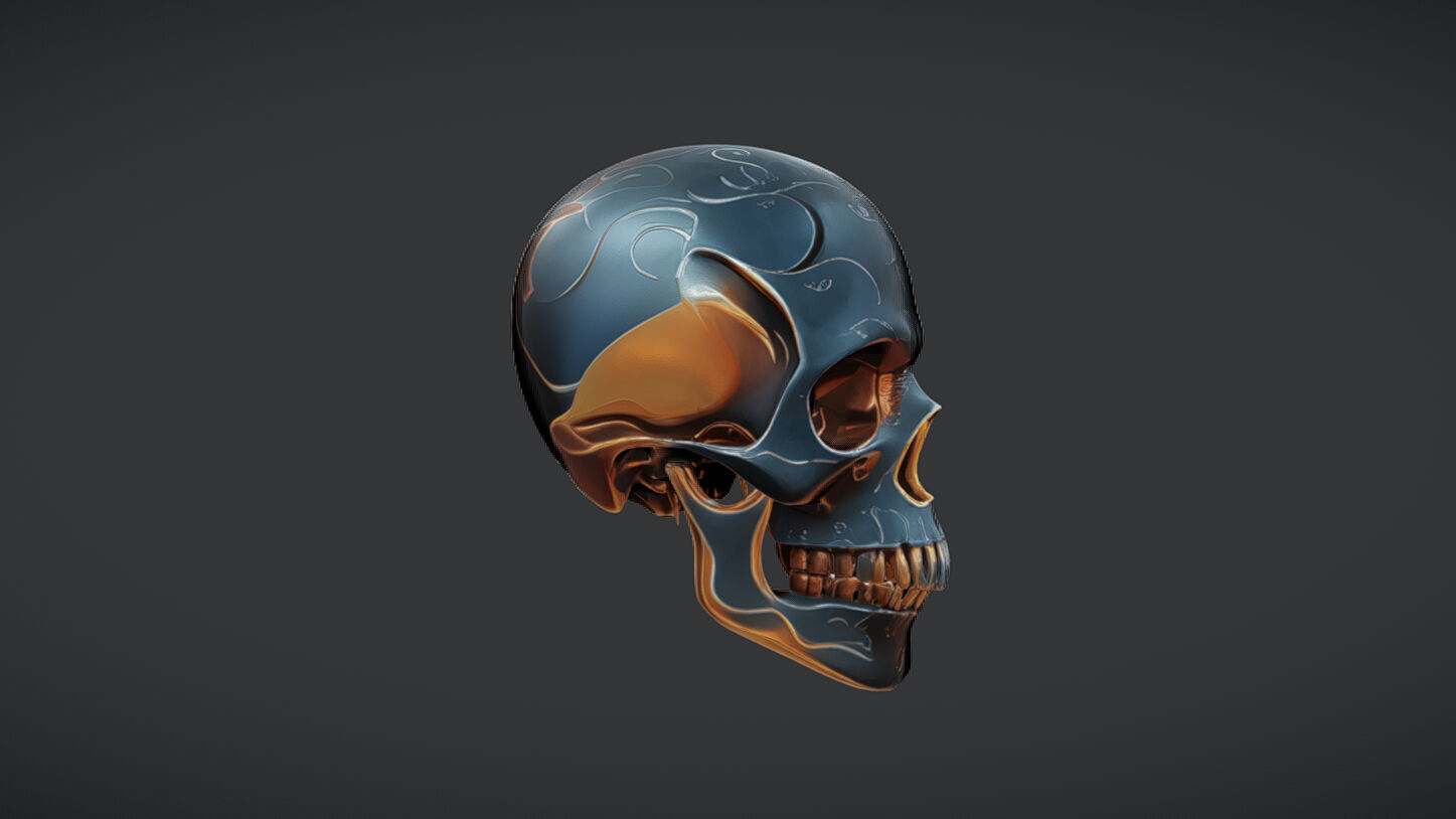 Decorative metallic skull 3D model_9