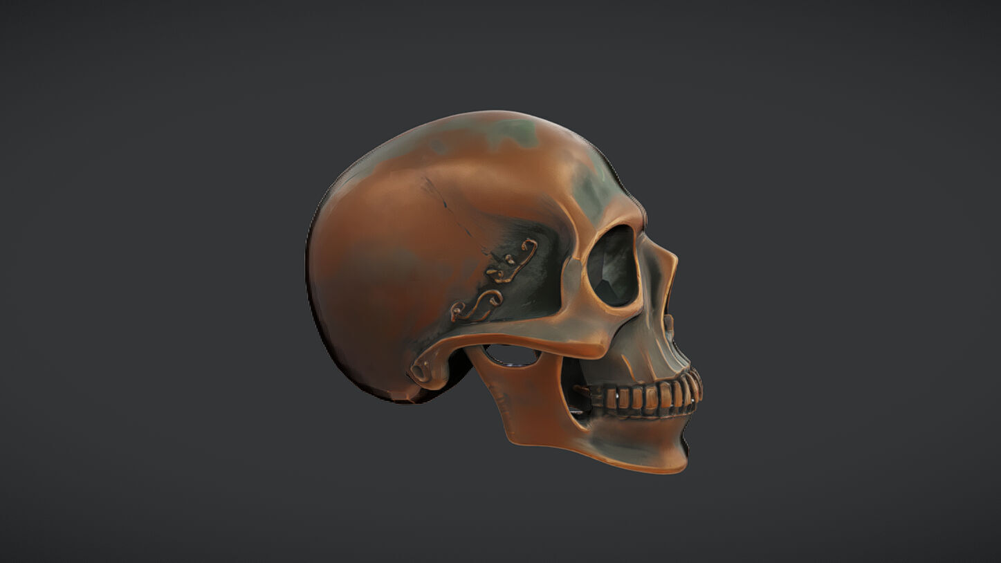 Bronze decorative human skull 3D model_12