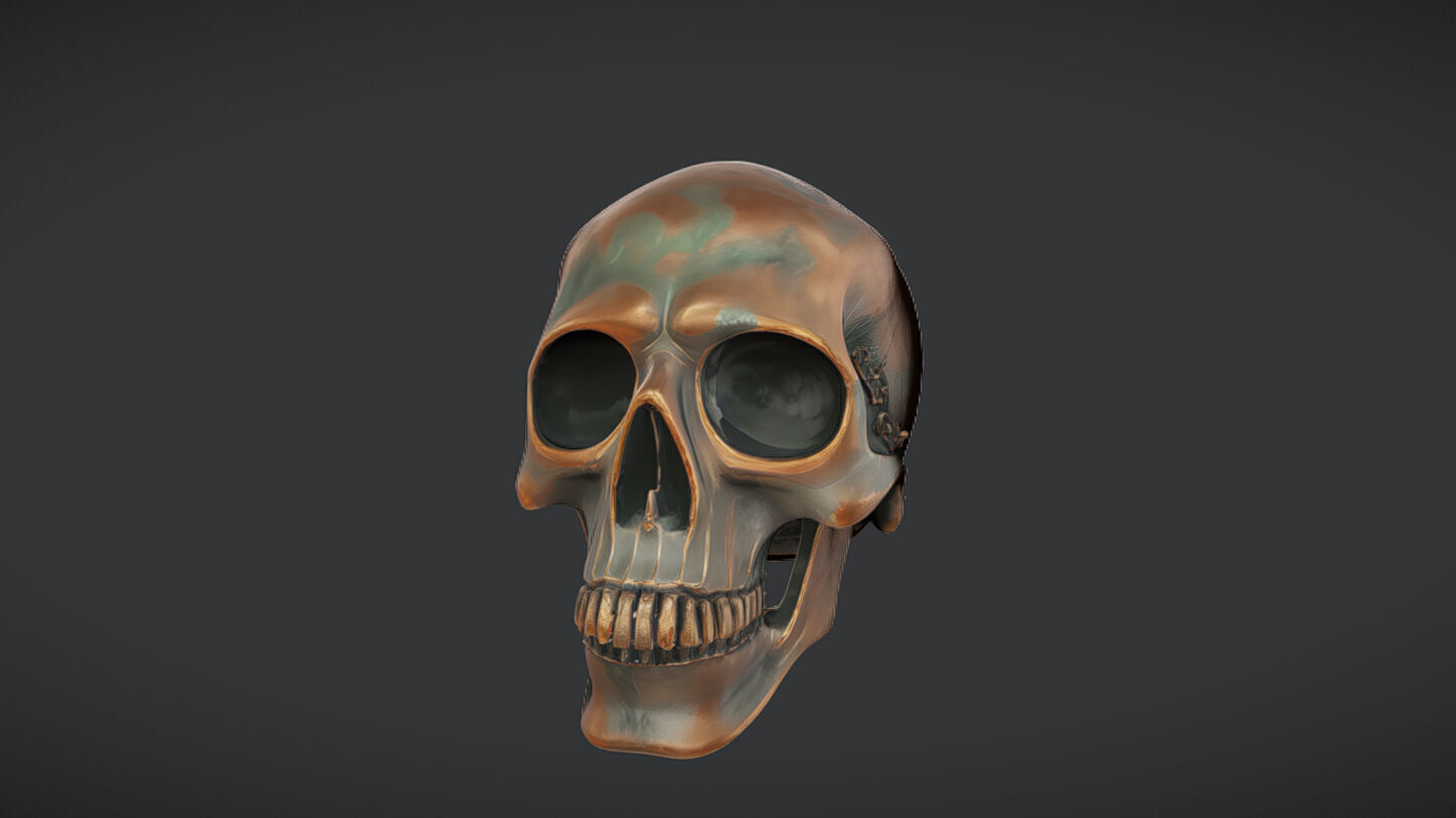 Bronze decorative human skull 3D model_31