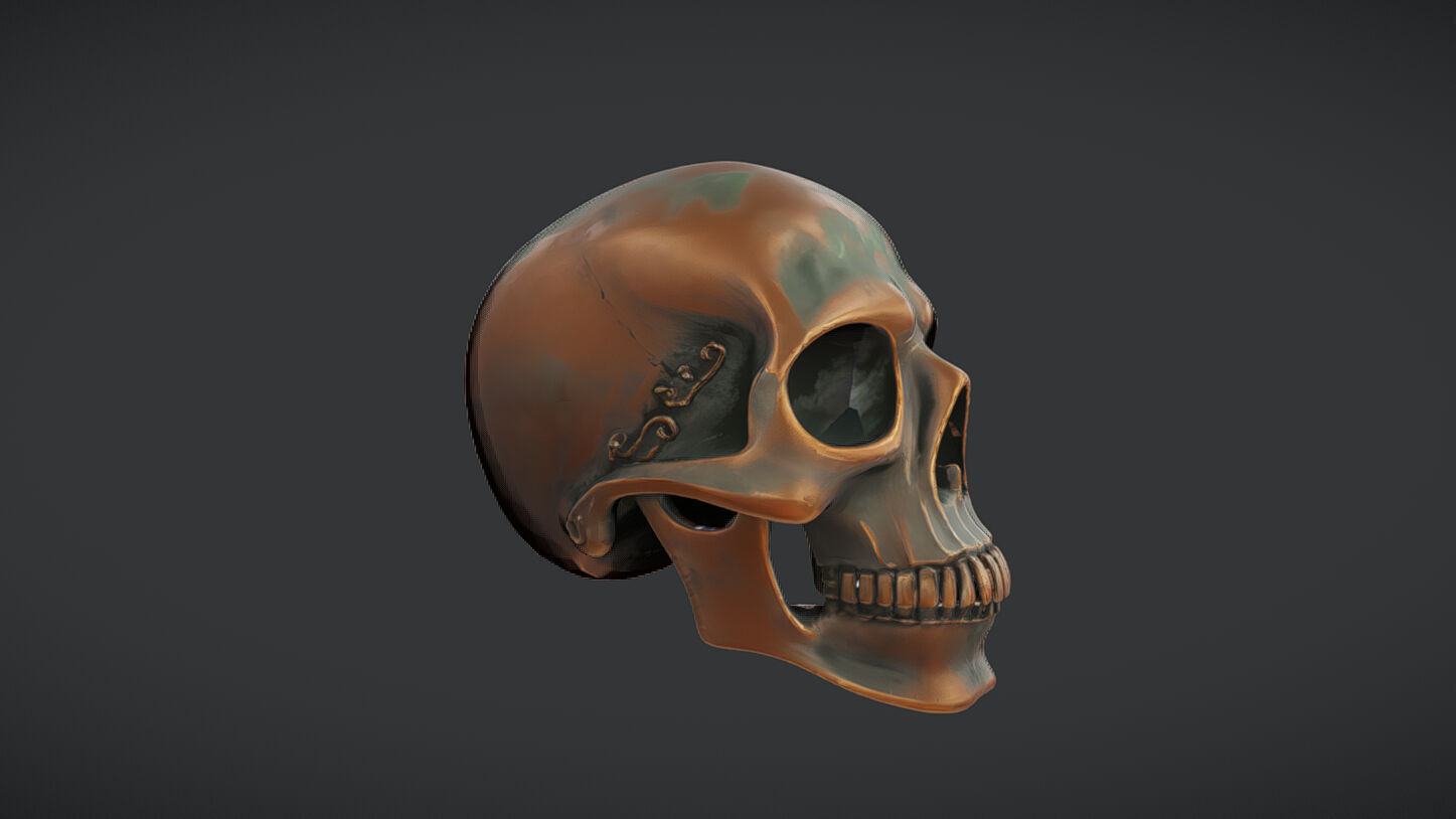 Bronze decorative human skull 3D model_10