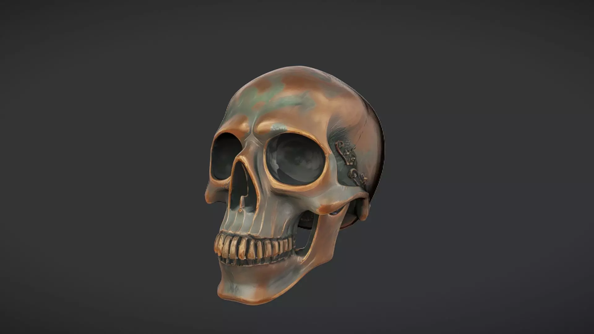 Bronze decorative human skull 3D model_0