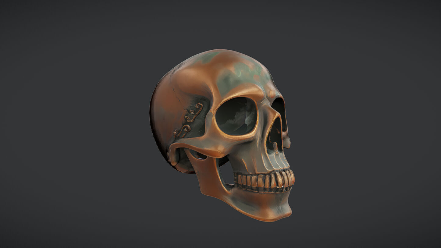 Bronze decorative human skull 3D model_8