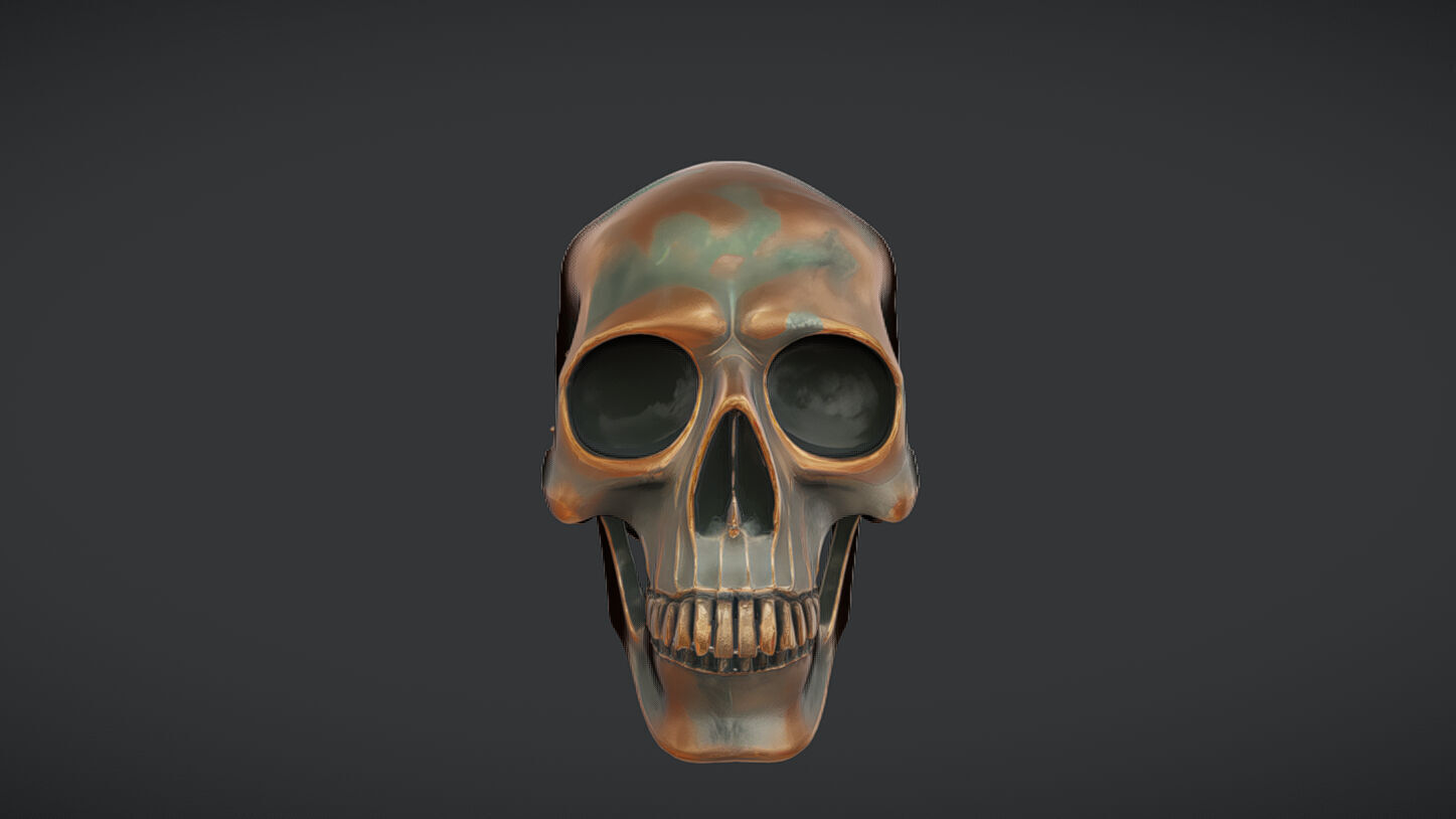 Bronze decorative human skull 3D model_34