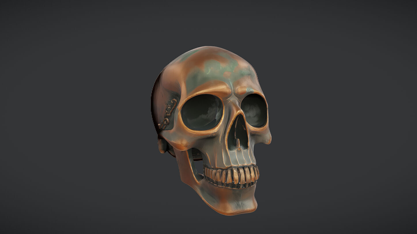 Bronze decorative human skull 3D model_5